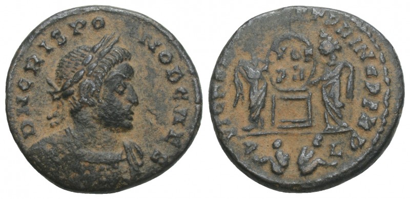 Crispus, as Caesar, Æ Nummus. Lugdunum, AD 320. 
D N CRISPO NOB CAES, laureate ...