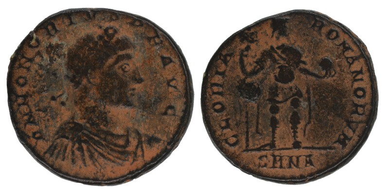 HONORIUS (393-423). 
Ae. Nicomedia. Obv: D N HONORIVS P F AVG. Diademed draped ...