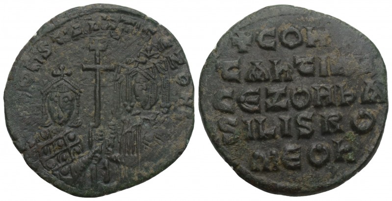 CONSTANTINE VII, PORPHYROGENITUS with ZOE (913-959). Follis. Constantinople. Obv...