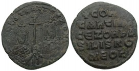CONSTANTINE VII, PORPHYROGENITUS with ZOE (913-959). Follis. Constantinople. Obv: + COҺSTAҺT CЄ ZOH Ь.
Crowned facing busts of Constantine and Zoe, h...