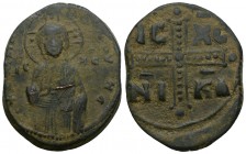 Anonymous, time of Michael IV Æ 40 Nummi. Constantinople, circa AD 1034-1041. Christ Antiphonetes standing facing, holding Gospels / IC-XC/ NI-KA in t...