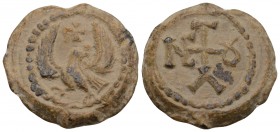 Byzantine Pb Seal, c. 7th-12th century Eagle standing facing, head r., Wings spread; Christogram above. Cruciform monogram. Condition: Very Good 9 gr....