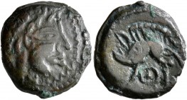 CELTIC, Northeast Gaul. Veliocassi. Circa 50-30 BC. AE (Bronze, 15 mm, 2.52 g, 6 h). Celticized male head to right. Rev. Boar standing left; below, wh...