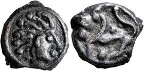CELTIC, Northwest Gaul. Senones. Circa 100-60 BC. Cast unit (Potin, 19 mm, 4.87 g, 1 h), 'tête d'indien' type. Male head to right, the hair in six thi...