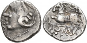 CELTIC, Central Gaul. Sequani. Mid 1st century BC. Quinarius (Silver, 13 mm, 1.94 g, 9 h), Q. Doci and Sam. [F. Q • DOCI] Celticized head of Roma to l...