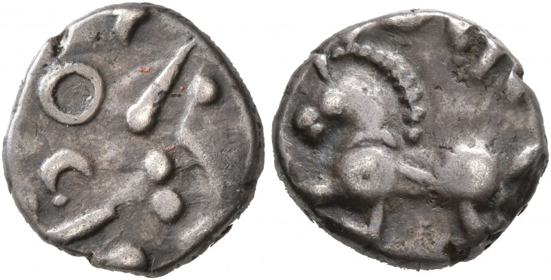 CELTIC, Central Gaul. Sequani. Mid 1st century BC. Quinarius (Silver, 12 mm, 1.8...