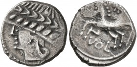 CELTIC, Southern Gaul. Allobroges. Cn. Pompeius Voluntilus, circa 70-61 BC. Quinarius (Silver, 14 mm, 2.33 g, 11 h). Laureate male head to left. Rev. ...