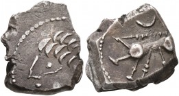 CELTIC, Southern Gaul. Ruteni. Late 2nd-early 1st century BC. Drachm (Silver, 13 mm, 2.09 g, 3 h), 'au sanglier' type. Celticized male head to left. R...