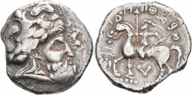 CELTIC, Central Europe. Pannonia. Late 3rd to 1st half of 2nd century BC. Tetradrachm (Silver, 25 mm, 10.70 g, 11 h), 'Turnierreiter' type. Laureate h...