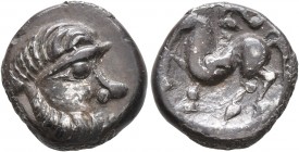 CELTIC, Middle Danube. Uncertain tribe. 2nd century BC. Drachm (Silver, 14 mm, 3.23 g, 12 h), 'verwilderte Gruppe'. Celticized male head with long poi...