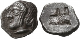 GAUL. Massalia. Circa 470-460 BC. Obol (Silver, 10 mm, 0.94 g), Phokaic standard. Archaic head of Apollo to left. Rev. Rough swastika pattern incuse s...