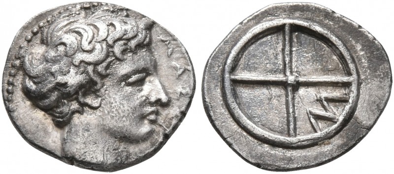 GAUL. Massalia. Circa 410-380 BC. Obol (Silver, 10 mm, 0.83 g). MAΣ[...] Horned ...