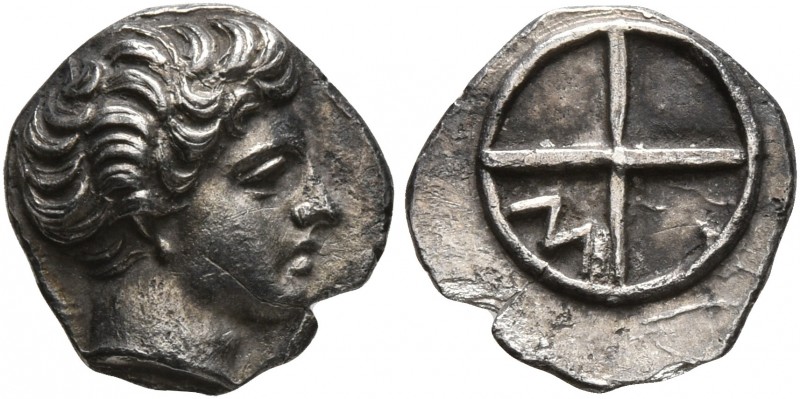 GAUL. Massalia. Circa 410-380 BC. Obol (Silver, 10 mm, 0.77 g). Horned head of L...
