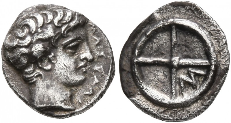 GAUL. Massalia. Circa 410-380 BC. Obol (Silver, 10 mm, 0.74 g). MAΣΣAΛI Horned h...