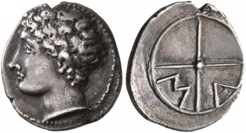 GAUL. Massalia. Circa 336-310 BC. Obol (Silver, 11 mm, 0.84 g, 12 h). Head of Ap...