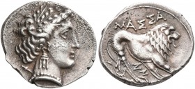 GAUL. Massalia. Circa 200-150 BC. Drachm (Silver, 16 mm, 2.65 g, 6 h). Laureate head of Artemis to right, wearing pendant earring and pearl necklace, ...