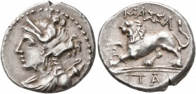 GAUL. Massalia. Circa 130-121 BC. Drachm (Silver, 16 mm, 2.75 g, 7 h). Laureate head of Artemis to left, wearing pendant earring and pearl necklace an...
