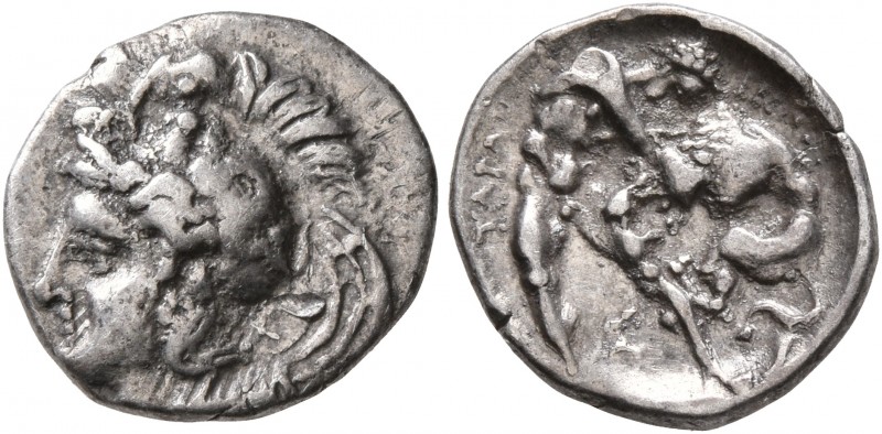 CALABRIA. Tarentum. Circa 380-325 BC. Diobol (Silver, 12 mm, 1.24 g, 11 h). Head...