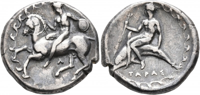 CALABRIA. Tarentum. Circa 355-340 BC. Didrachm or Nomos (Silver, 22 mm, 7.76 g, ...