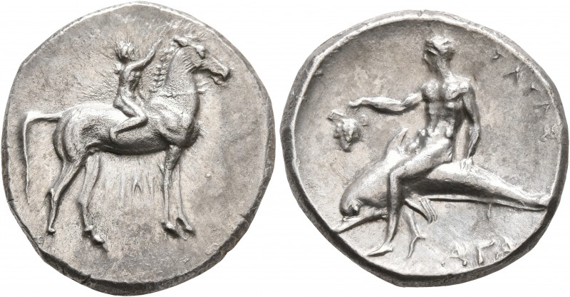 CALABRIA. Tarentum. Circa 302-280 BC. Didrachm or Nomos (Silver, 23 mm, 7.88 g, ...