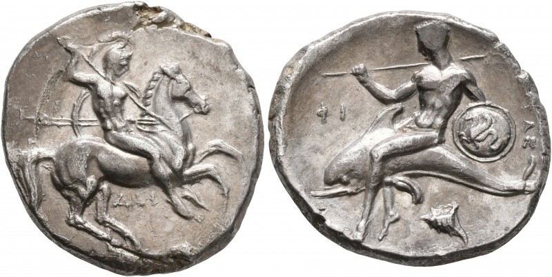 CALABRIA. Tarentum. Circa 302-290 BC. Didrachm or Nomos (Silver, 23 mm, 7.85 g, ...