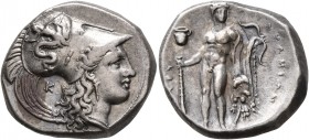 LUCANIA. Herakleia. Circa 330/25-281 BC. Didrachm or Nomos (Silver, 21 mm, 7.89 g, 6 h). [ՒHPAKΛHIΩN] Head of Athena to right, wearing Corinthian helm...