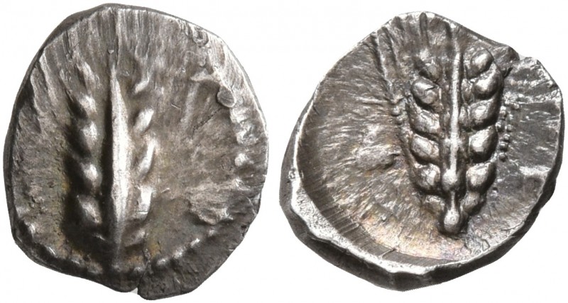 LUCANIA. Metapontion. Circa 440-430 BC. Obol (Silver, 8 mm, 0.44 g, 4 h). Ear of...