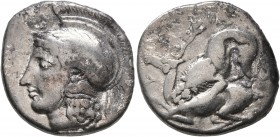 LUCANIA. Velia. Circa 440/35-400 BC. Didrachm or Nomos (Silver, 22 mm, 7.83 g, 10 h). Head of Athena to left, wearing laureate and crested Attic helme...