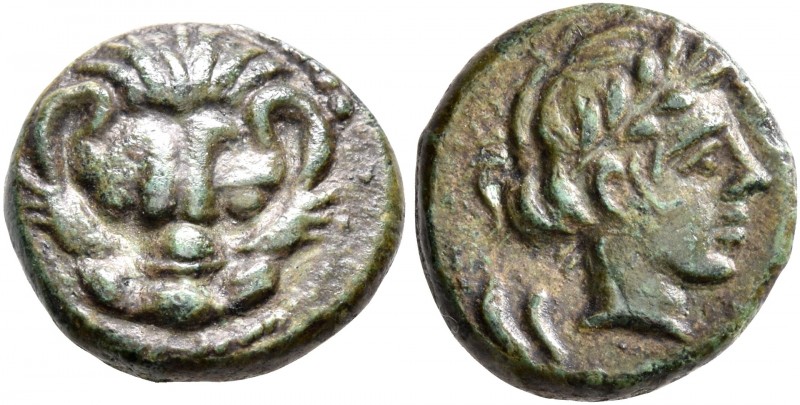BRUTTIUM. Rhegion. Circa 351-280 BC. AE (Bronze, 12 mm, 2.09 g, 2 h). Facing hea...