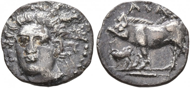 SICILY. Abakainon. Circa 410-390 BC. Litra (Silver, 10 mm, 0.58 g, 6 h). Female ...