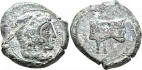 SICILY. Agyrion. 354/3-344 BC. Litra (Bronze, 32 mm, 31.53 g, 3 h). AΓY[PINAION] Head of Herakles to right, wearing lion skin headdress. Rev. [ΠAΛAΓKA...