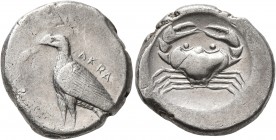 SICILY. Akragas. Circa 485-480/78 BC. Didrachm (Silver, 20 mm, 8.55 g, 9 h). AKPA Eagle standing left with closed wings. Rev. Crab within shallow circ...