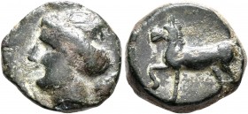 SICILY. Eryx. Circa 330-260 BC. AE (Bronze, 14 mm, 3.61 g, 12 h). Female head to left. Rev. Horse prancing left. CNS I, 19. HGC 2, 327. Beautiful thic...