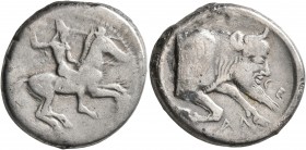 SICILY. Gela. Circa 490/85-480/75 BC. Didrachm (Silver, 21 mm, 8.09 g, 2 h). Nude bearded warrior riding horse to right, brandishing spear in his righ...