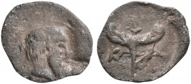 SICILY. Katane. Circa 461-450 BC. Hexas - Dionkion (Silver, 7 mm, 0.09 g, 5 h). Balding head of Silenos to right, with an animal ear and a long beard....