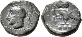SICILY. Kamarina. Circa 420-405 BC. Tetras or Trionkion (Bronze, 15 mm, 3.69 g, 12 h). Head of Athena to left, wearing crested Attic helmet. Rev. KAMA...