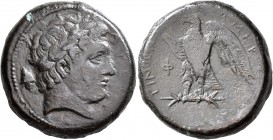 SICILY. Mamertinoi. Circa 264-241 BC. Quadruple Unit (Bronze, 26 mm, 18.55 g, 7 h). APEOΣ Laureate head of Zeus to right; behind, helmet to right. Rev...