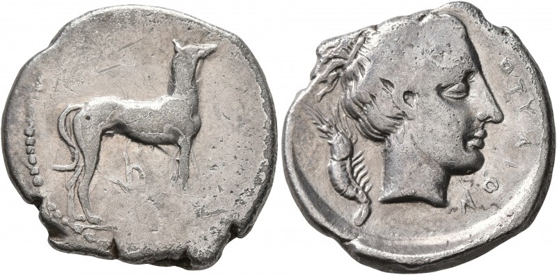 SICILY. Motya. Circa 415/10-405 BC. Didrachm (Silver, 22 mm, 8.05 g, 7 h). The r...