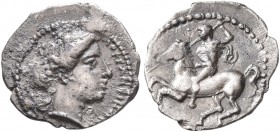 SICILY. Morgantina. Circa 339/8-317 BC. Litra (Silver, 12 mm, 0.71 g, 1 h). MOPΓANTINΩN Laureate head of Apollo to right. Rev. Warrior on horseback to...