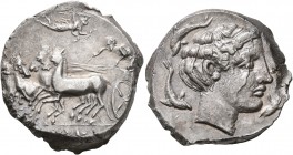 SICILY. Panormos (as Ziz). Circa 405-380 BC. Tetradrachm (Silver, 27 mm, 17.00 g, 3 h). [&#67857;[&#67849;&#67857; ('ṣyṣ' in Punic) Charioteer driving...