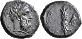 SICILY. Syracuse. Timoleon and the Third Democracy, 344-317 BC. Hemilitron (Bronze, 25 mm, 12.35 g, 10 h), circa 344-339/8. ZEYΣ EΛEYΘEPIOΣ Laureate h...