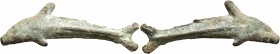 SKYTHIA. Olbia. Circa 525-350 BC. Cast unit (Bronze, 15x45 mm, 3.42 g). dolphin without inscription. Anokhin 154. SNG BM Black Sea 360. Very fine.