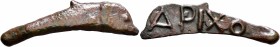 SKYTHIA. Olbia. Circa 437-410 BC. Cast unit (Bronze, 10x40 mm, 3.59 g). Dolphin right. Rev. APIXO on blank surface. HGC 3.2, 1879. SNG Stancomb 341. G...