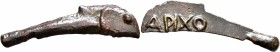 SKYTHIA. Olbia. Circa 437-410 BC. Cast unit (Bronze, 11x44 mm, 3.37 g), Nikonion. Dolphin right. Rev. APIXO on blank surface. HGC 3.2, 1879. SNG Stanc...