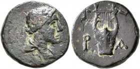 SKYTHIA. Tyra. Circa 220-210 BC. AE (Bronze, 17 mm, 3.36 g, 1 h). Laureate and draped bust of Apollo to right. Rev. T-Y/P-A Kithara. Anokhin 37. HGC 3...