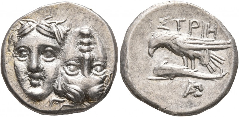 MOESIA. Istros. Circa 313-280 BC. Drachm (Silver, 20 mm, 5.70 g). Two facing mal...