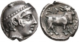 THRACE. Ainos. Circa 427/6-425/4 BC. Diobol (Silver, 10 mm, 1.22 g, 6 h). Head of Hermes to right, wearing petasos. Rev. AIN Goat standing right, befo...