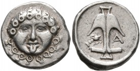 THRACE. Apollonia Pontika. Late 5th-4th centuries BC. Drachm (Silver, 14 mm, 2.84 g, 1 h). Facing gorgoneion with protruding tongue. Rev. Anchor upwar...