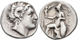 KINGS OF THRACE. Lysimachos, 305-281 BC. Drachm (Silver, 18 mm, 4.20 g, 1 h), Ephesos, circa 294-287. Diademed head of Alexander the Great to right wi...