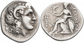 KINGS OF THRACE. Lysimachos, 305-281 BC. Drachm (Silver, 19 mm, 4.13 g, 3 h), Ephesos, circa 294-287. Diademed head of Alexander the Great to right wi...